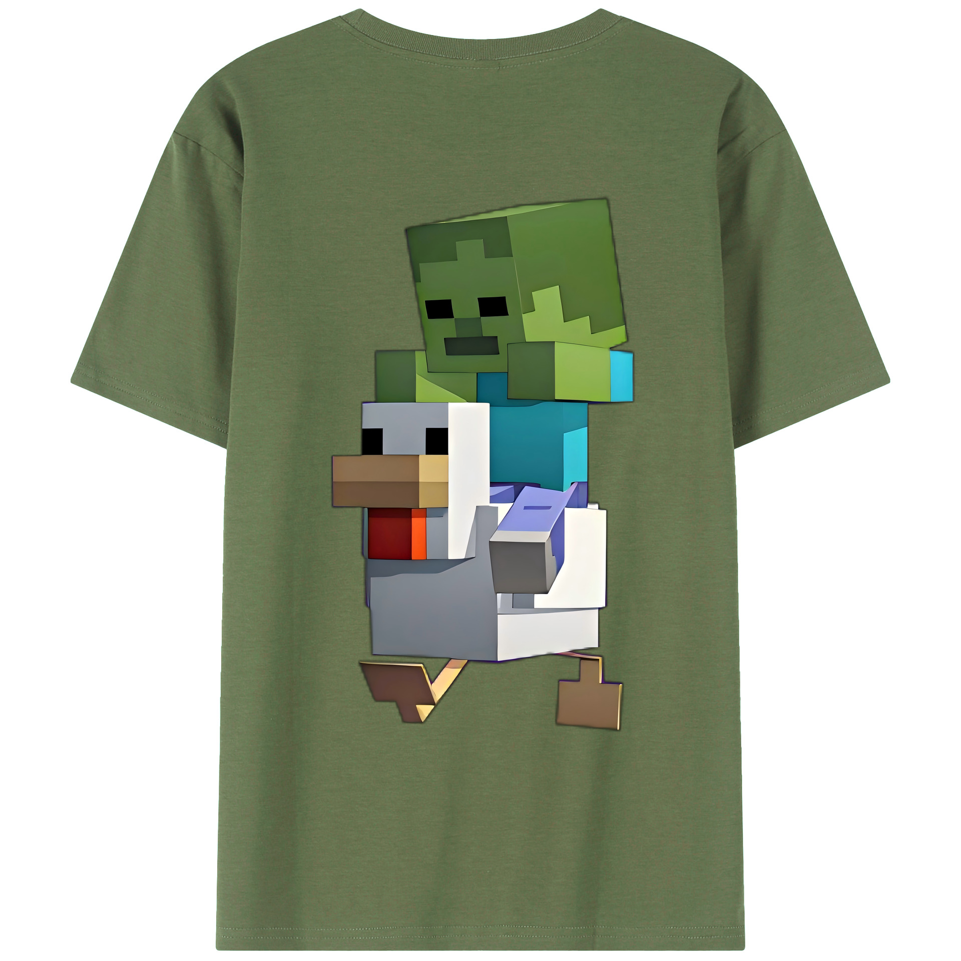 （画像用） マインクラフト ブロックの世界 Minecraft MC Block world 綿100％ メンズ半袖Tシャツ（バックプリント） 通気性